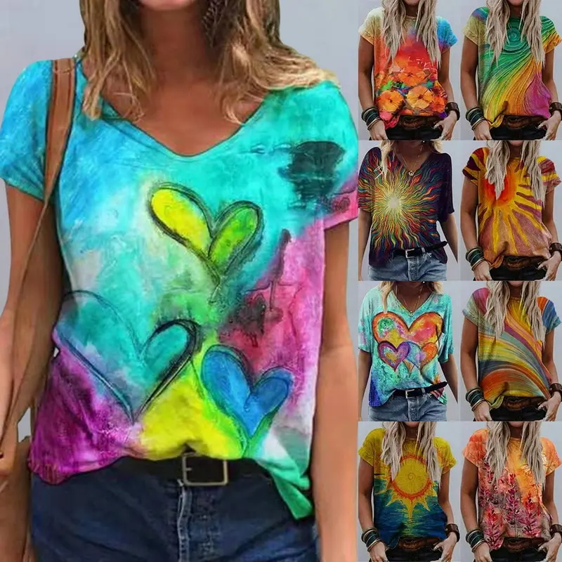 

2021 Summer Tee Shirts Casual Printed Love T-shirts Crewneck Short Sleeve T-shirts Loose Women Clothing Poleras Mujer De Moda