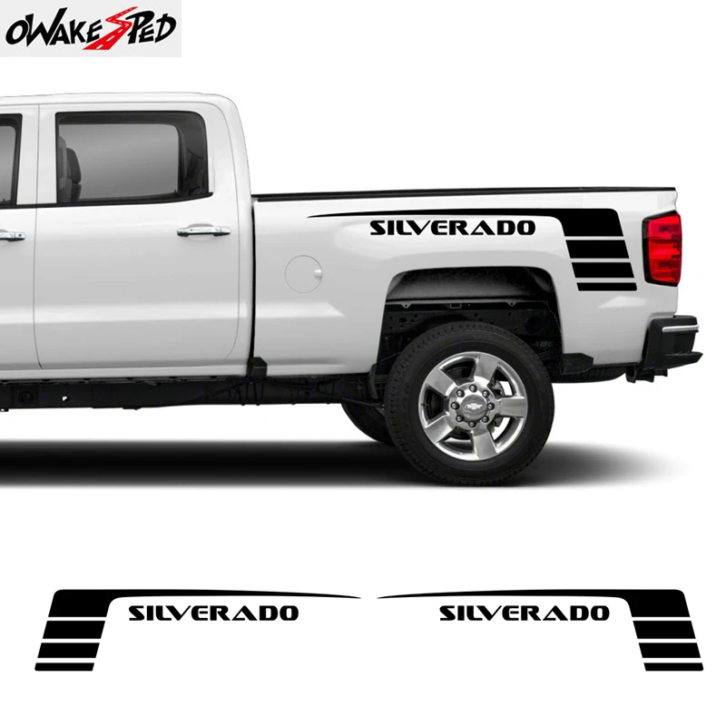 

For Chevrolet Silverado Car Stickers Pickup Rear Trunk Bed Both Side Decals Sport Stripes Graphics Auto Accessories Vinyl Sticke