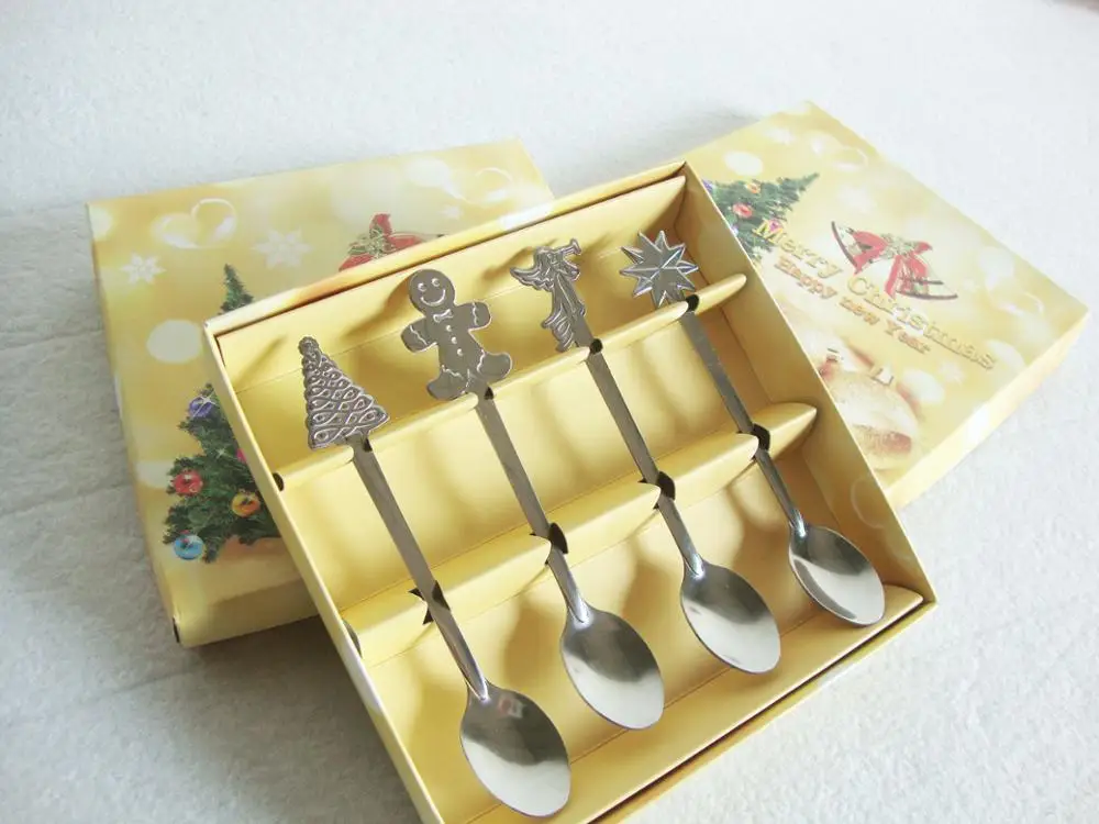 4 шт./компл. Набор рождественских ложек в виде снеговика и звезды из нержавеющей