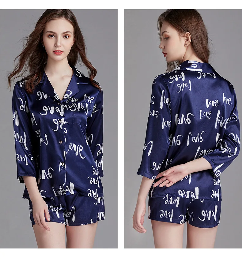

New Pajamas Women's Spring and Summer Silk Thin Half-Sleeve Shirt Shorts Suit Leisure Set Can Be Worn outside sleepwear