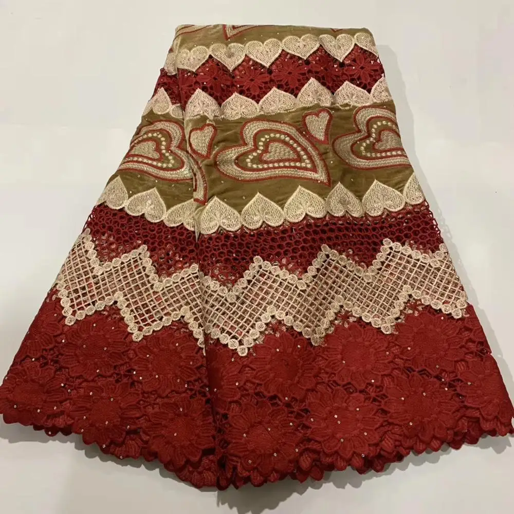 

(5yards/pc) high quality beige color African guipure cord lace fabric with velvet and embroidery for party dress FLA014