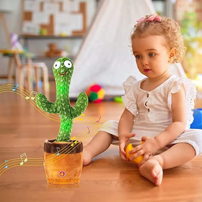 Cactus bailar&iacute;n de peluche para beb&eacute;, juguete con altavoz para hablar, repetici&oacute;n de voz, con carga USB, 120 canciones-0