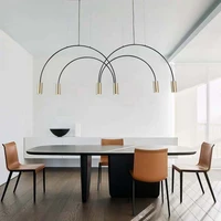 nordic restaurant modern web celebrity dining room table bar shaped chandelier simple creative personality led line light