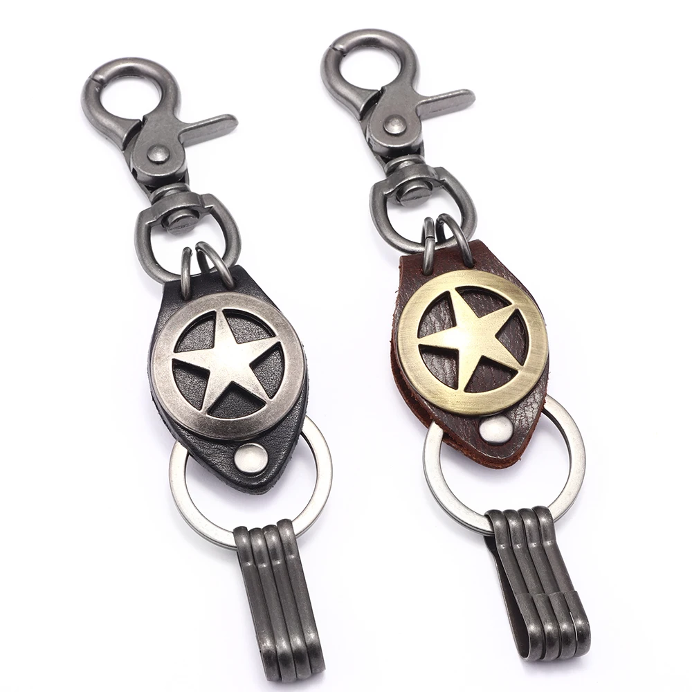 Высококачественный античный серебряный/медный форма пентаграммы кожаный брелок