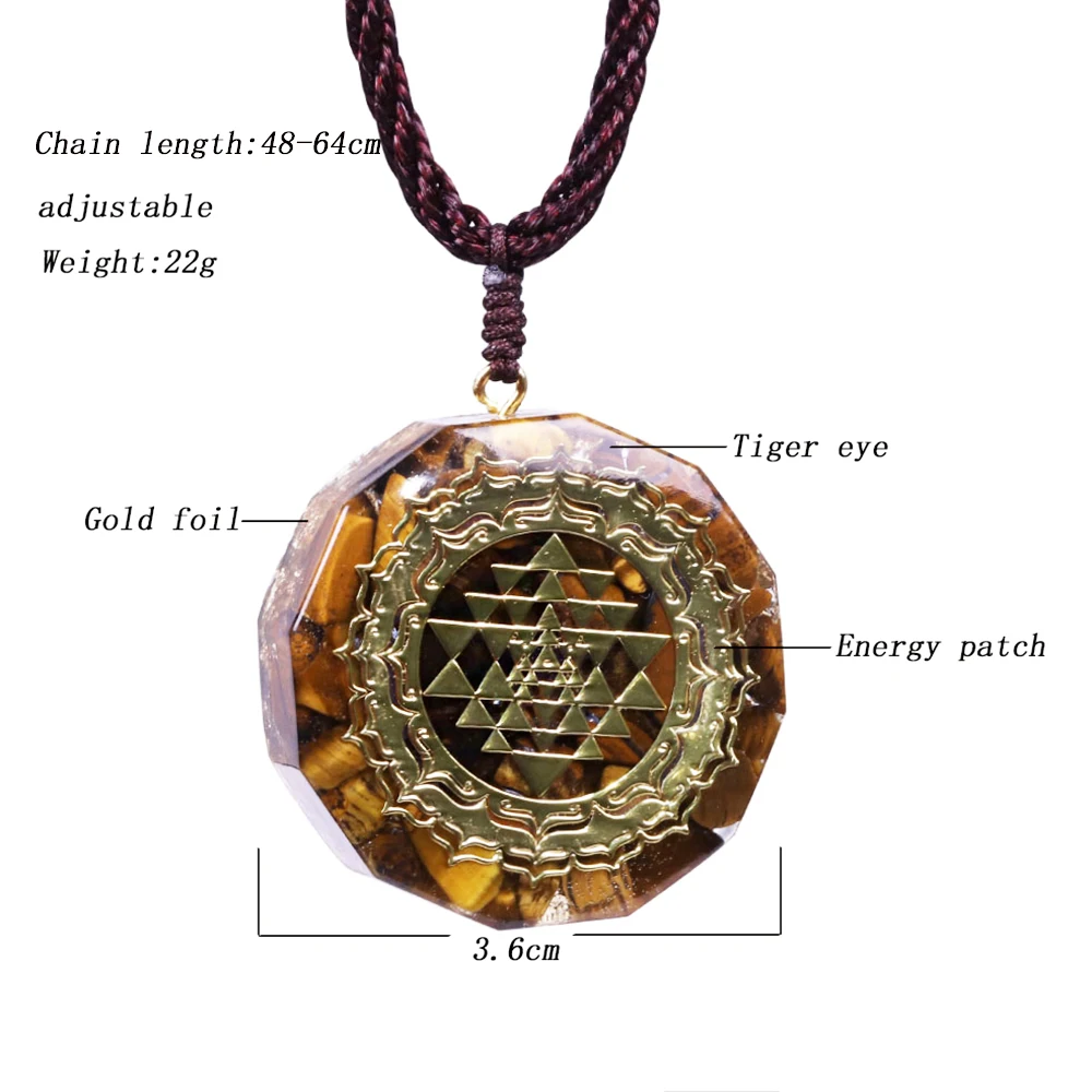 

Orgonite Pendant Sri Yantra Necklace Tiger Eye Necklace Sacred Geometry Energy Healing Yoga Jewelry