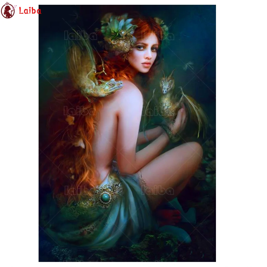 

5D DIY diamond painting Fantasy art sexy woman and animal cross stitch full square round diamond Emeroidery mosaic painting home