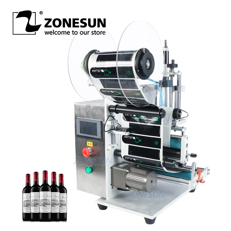 

ZONESUN ZS-TB100SW Semi Automatic Packing Labels Machine Medicine Applicator Desktop Wider Sticker Round Bottle Labeling Machine