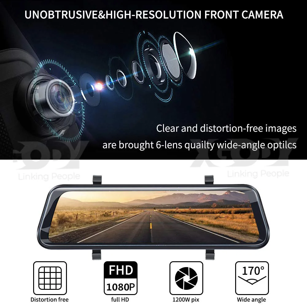 XGODY 10 ''двойной объектив HD 1080P Автомобильный видеорегистратор ips сенсорный экран Dash Cam камера заднего вида g-сенсор ночное видение TF 24H мониторинг парковки