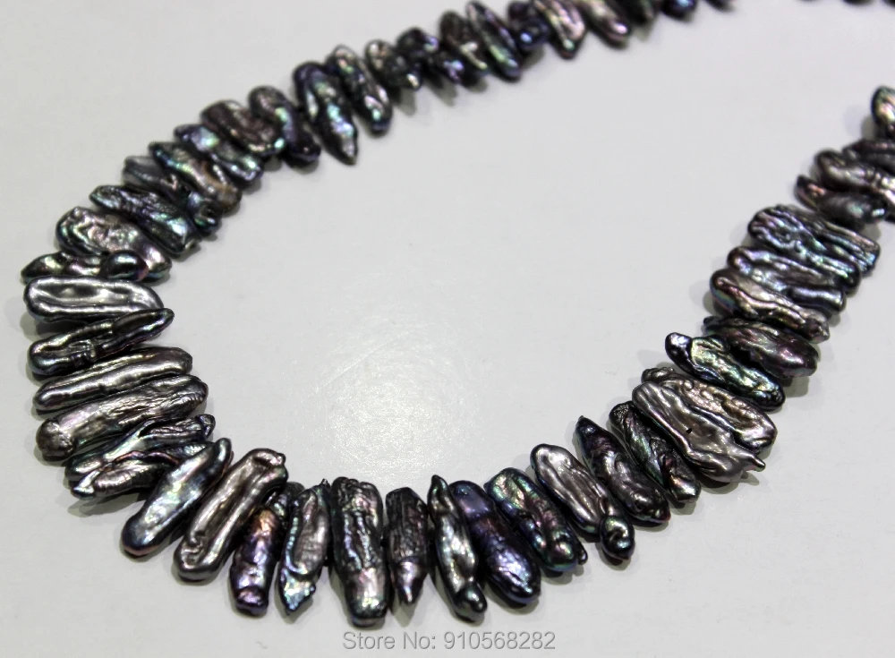 

Black tooth shaped freshwater pearl necklace 6x25mm 18INCH