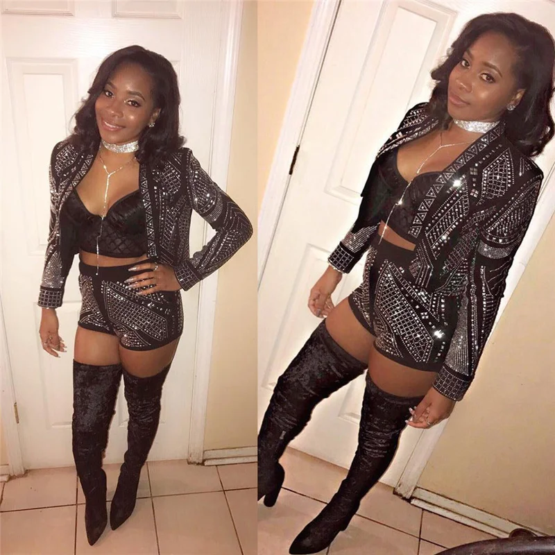 Укороченный топ с длинными рукавами и шорты PinePear блестками стразами комплект из 2