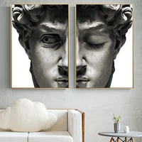 2 panels david sculpture canvas paintings on wall art posters and prints colsed and open eye face picture for home decoration