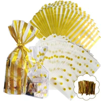 100pcs gold opp bags with twist ties for cookie bakery candy sweet cup cake and snacks durable cello treat bags transparent