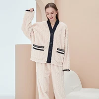 winter womens warm home clothes sleepwear ladies flannel thick coral fleece cute cartoon pajamas woolen pijama