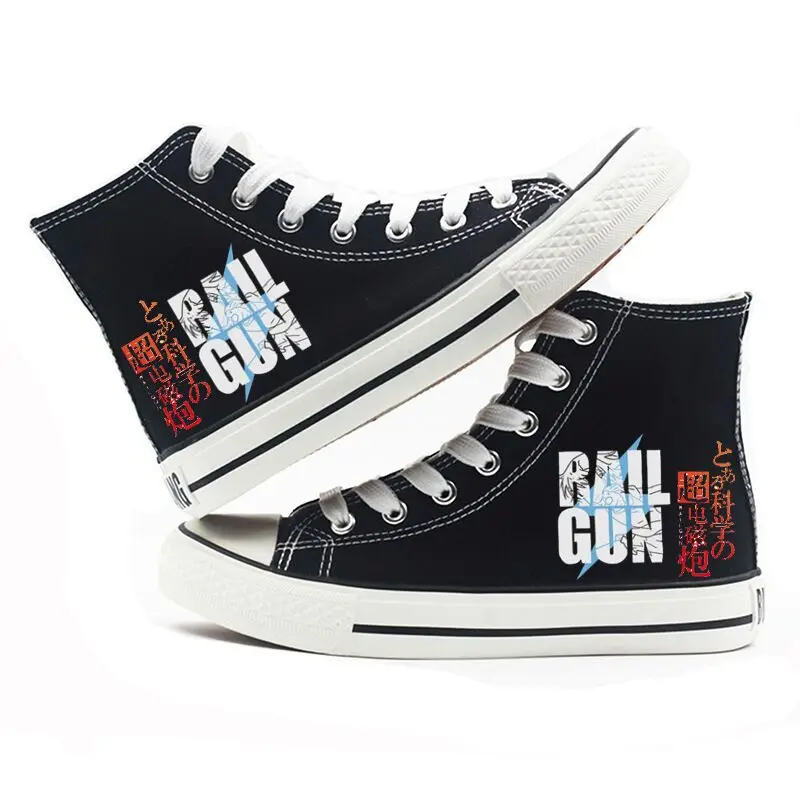 

Anime Print Toaru Kagaku no Railgun T Casual Black High Canvas Shoes Misaka Mikoto Flat plimsolls shoes Sneakers