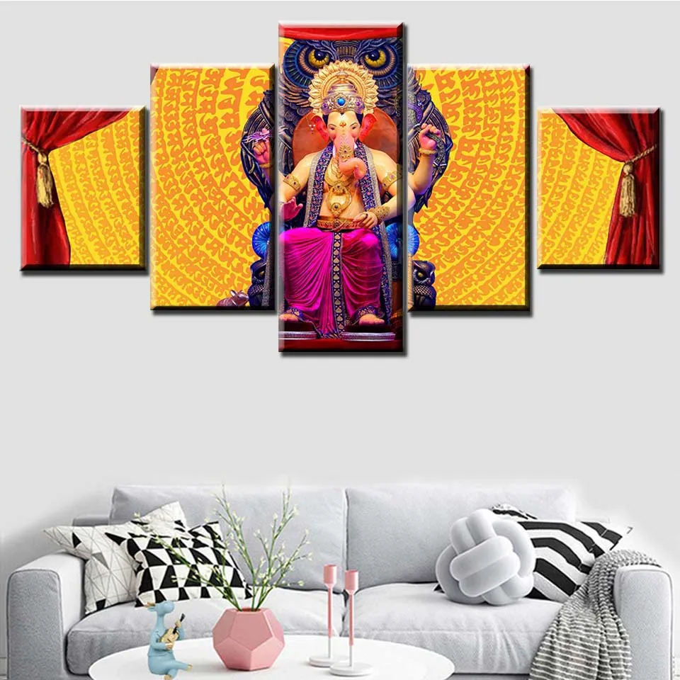 5 панелей изображение слона Бога настенное искусство Ганеша гостиная