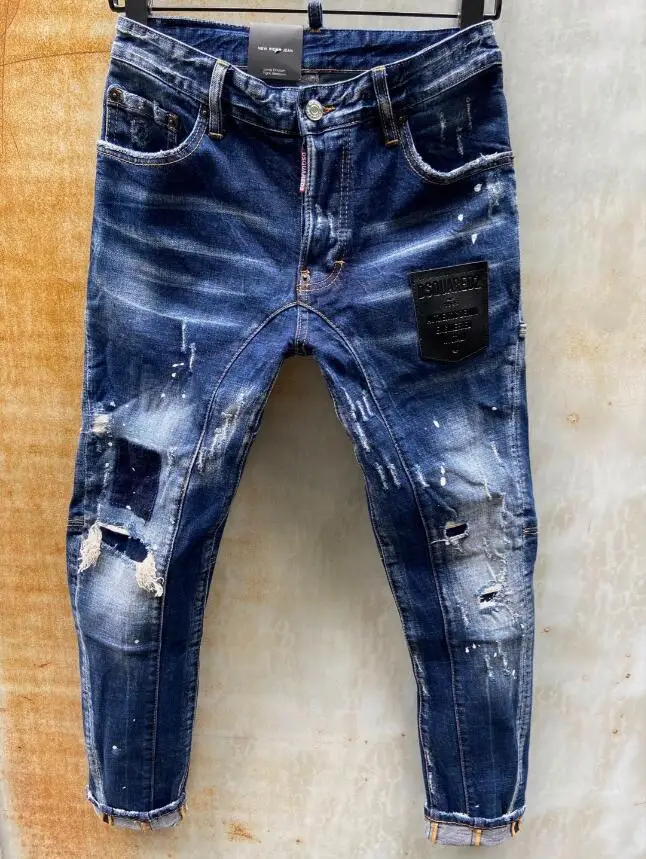 

European and American high-street hip-hop tide brand DSQ2 locomotive ripped holes and scratched slim-fit jeans men T121