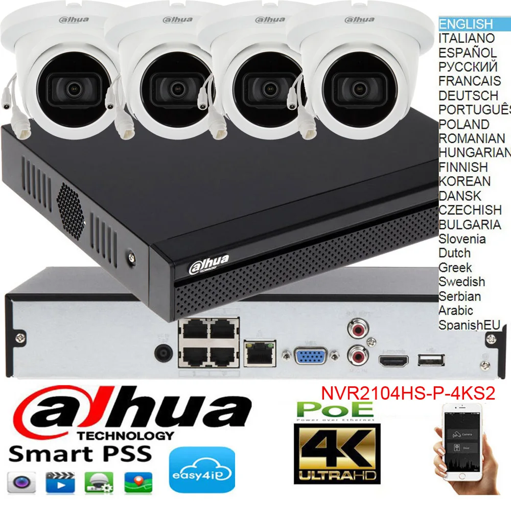 

original dahua H.265 4MP POE IP Camera IPC-HDW2431T-AS System Security Camera Outdoor 4CH POE NVR2104HS-P-4KS2 camera kit