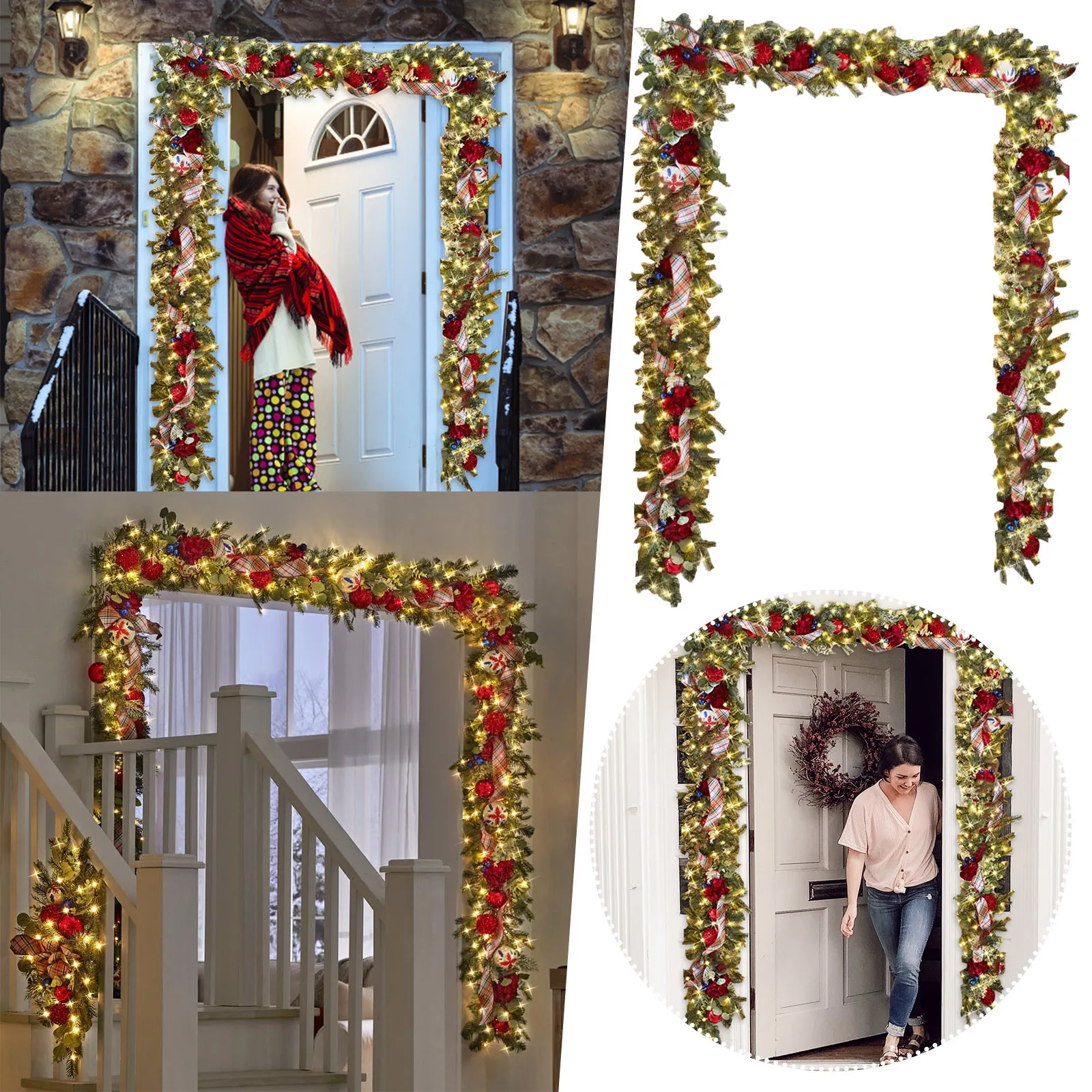 

Christmas Lighted Garland Battery Operated Christmas Garland With Lights Garland Wreath With Pine Cones Xmas Decorations Ornamen