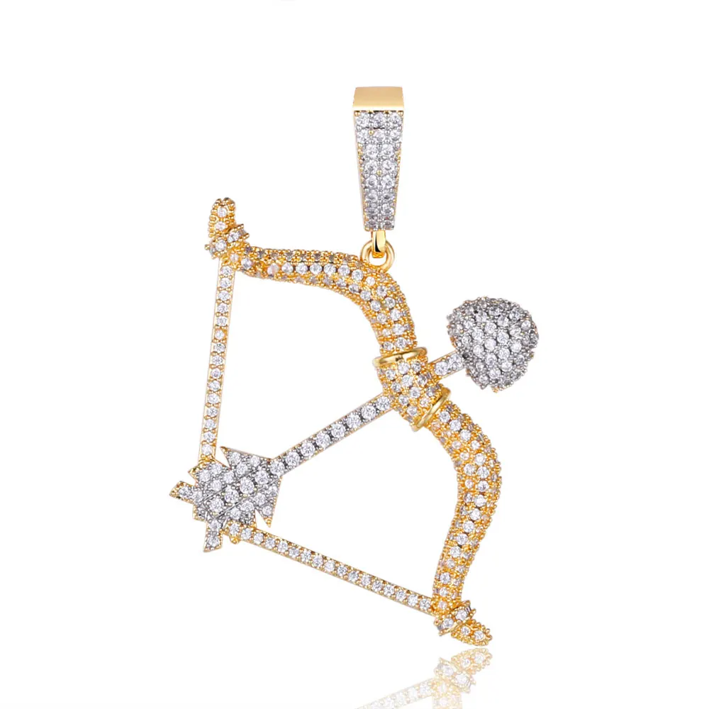 

100% Micro Zircon Hip Hop Tow Tone Bow Arrow Pendant Necklace For Men Jewelry Gift Zircon Tennis Chain Factory Prices Wholesale