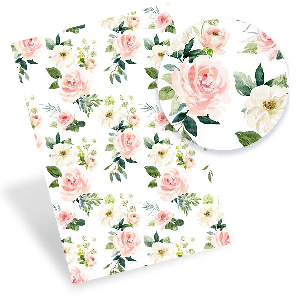

Faux Leather Sheet Rose Flower Leaves Synthetic Leather Printed Vinyl Fabric DIY Handbag Bow Making Supplies 22*30cm/Pc 0.8mm