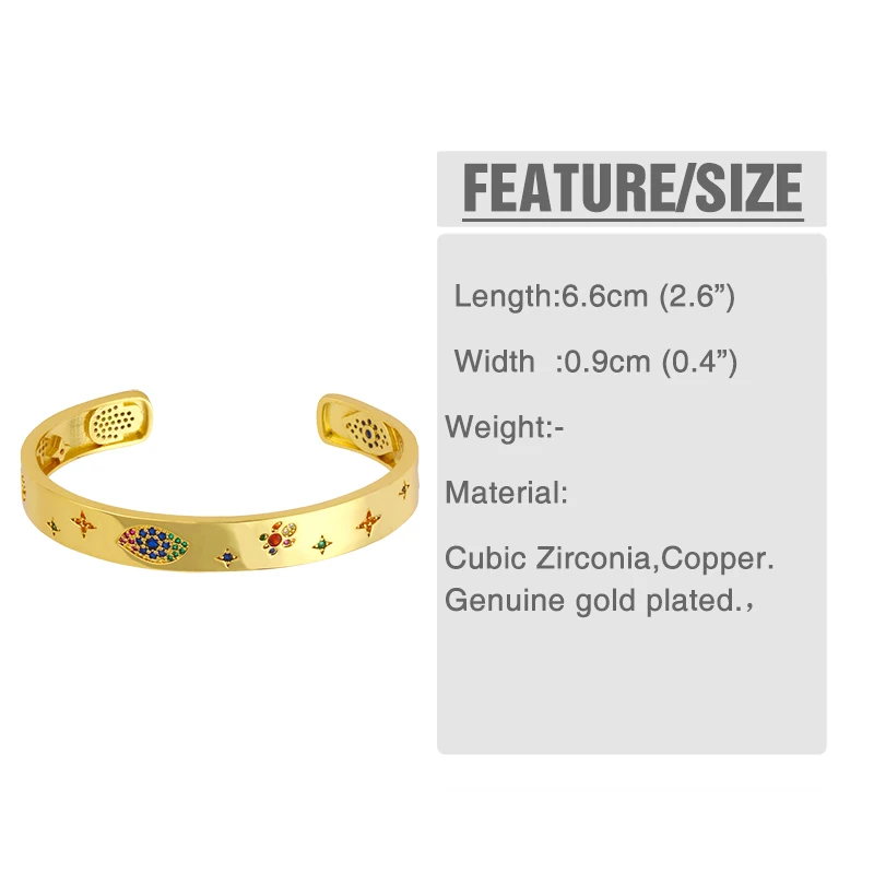 

FLOLA Gold Filled Evil Eye Cuff Open Bangle For Women CZ Crystal Micro Pave Bangle Bracelet Cubic Zirconia Luxury Jewelry brtc47
