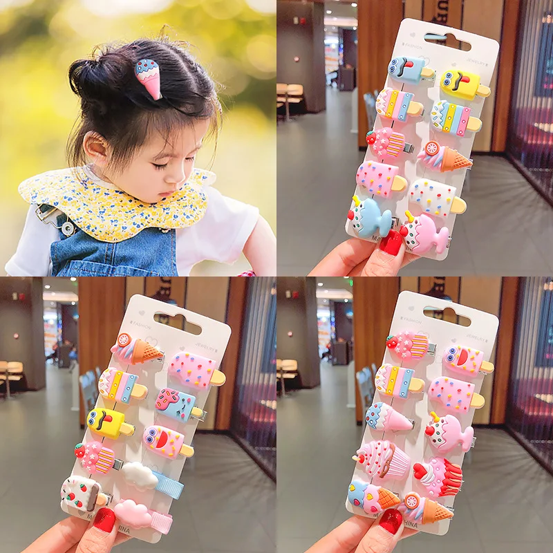 

10PCS/Set New Girls Cute Cartoon Ice Cream Fruits Hairpins Children Sweet Barrettes Hair Clips Headband Fashion Hair Accessories