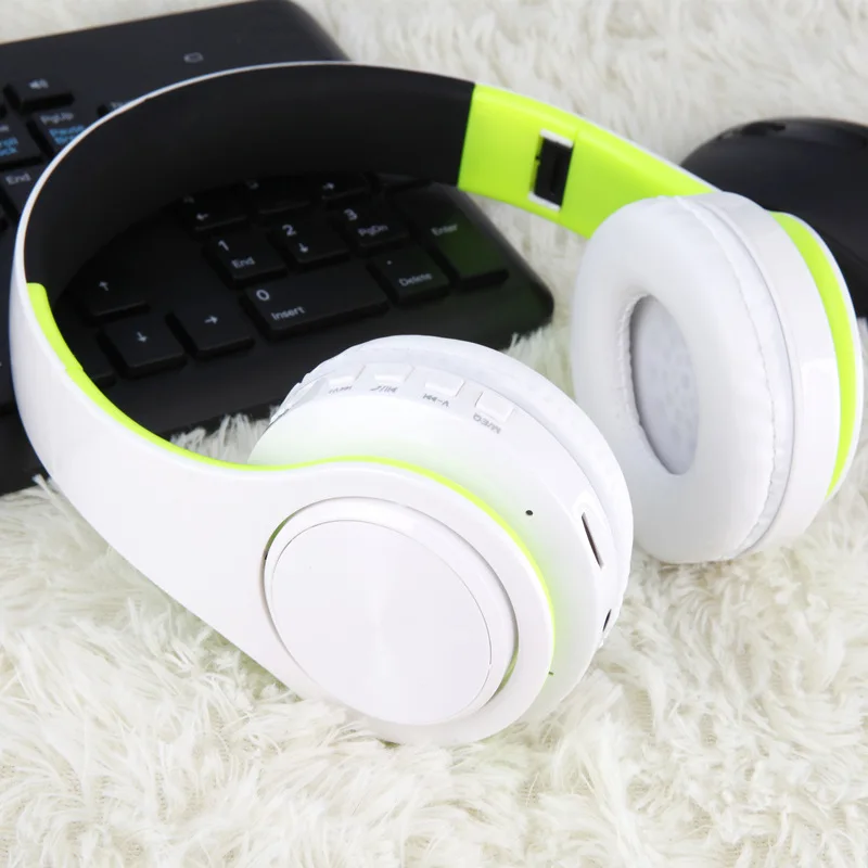 White Green Tourya беспроводные Bluetooth бас-наушники стерео гарнитура складные наушники регулируемые наушники с микрофоном для ПК мобильного телефона тв - Цвет: White Green
