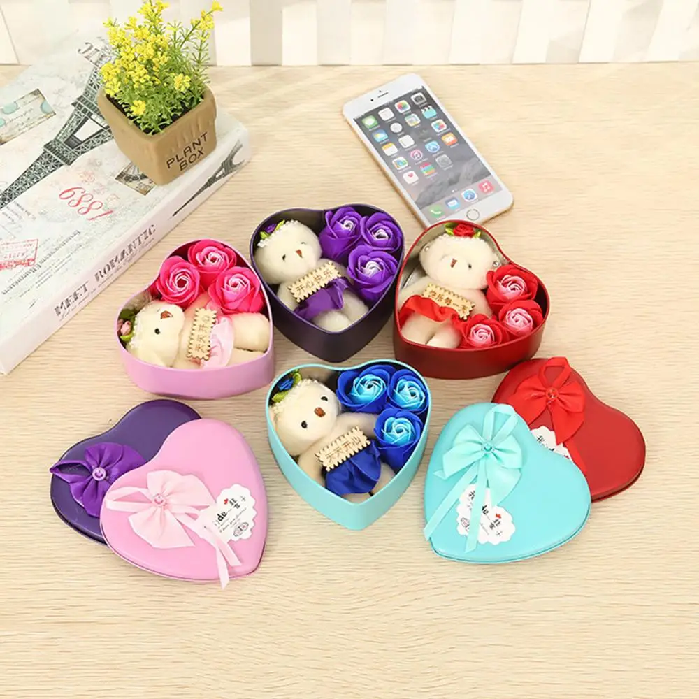 Симпатичный медведь роза цветок мыла мультяшный букет романтичная Свадебная