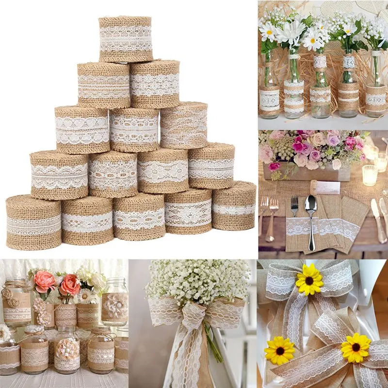 FENGRISE украшение из натурального джута для свадебного украшения джутовая лента винтажный деревенский Свадебный декор рулон из джута мешковины домашний декор