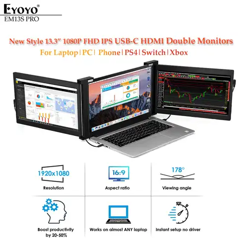 Монитор Eyoyo 13,3 "FHD IPS, тонкий портативный игровой монитор х108, тип USB-C, HDMI, экран для ноутбука, телефона, ПК, PS4, Xbox Switch