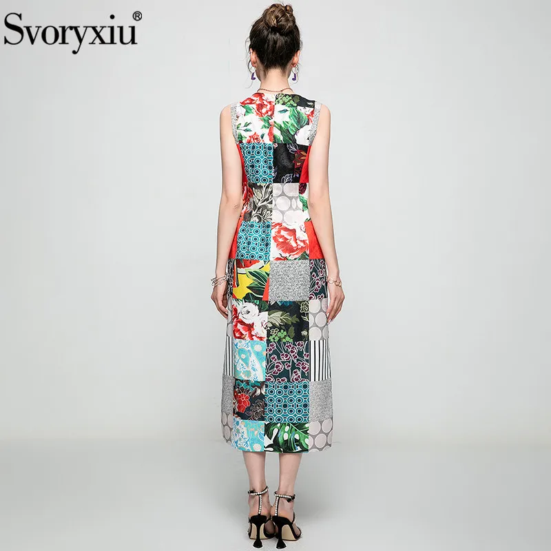 

Svoryxiu Runway Designer Summer Tank Long Dress Women's Fashion Jigsaw Flower Print Splitr Desses Vestdios
