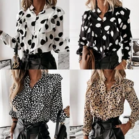 womens autumn and winter polka dot printed ruffle long sleeve shirt
