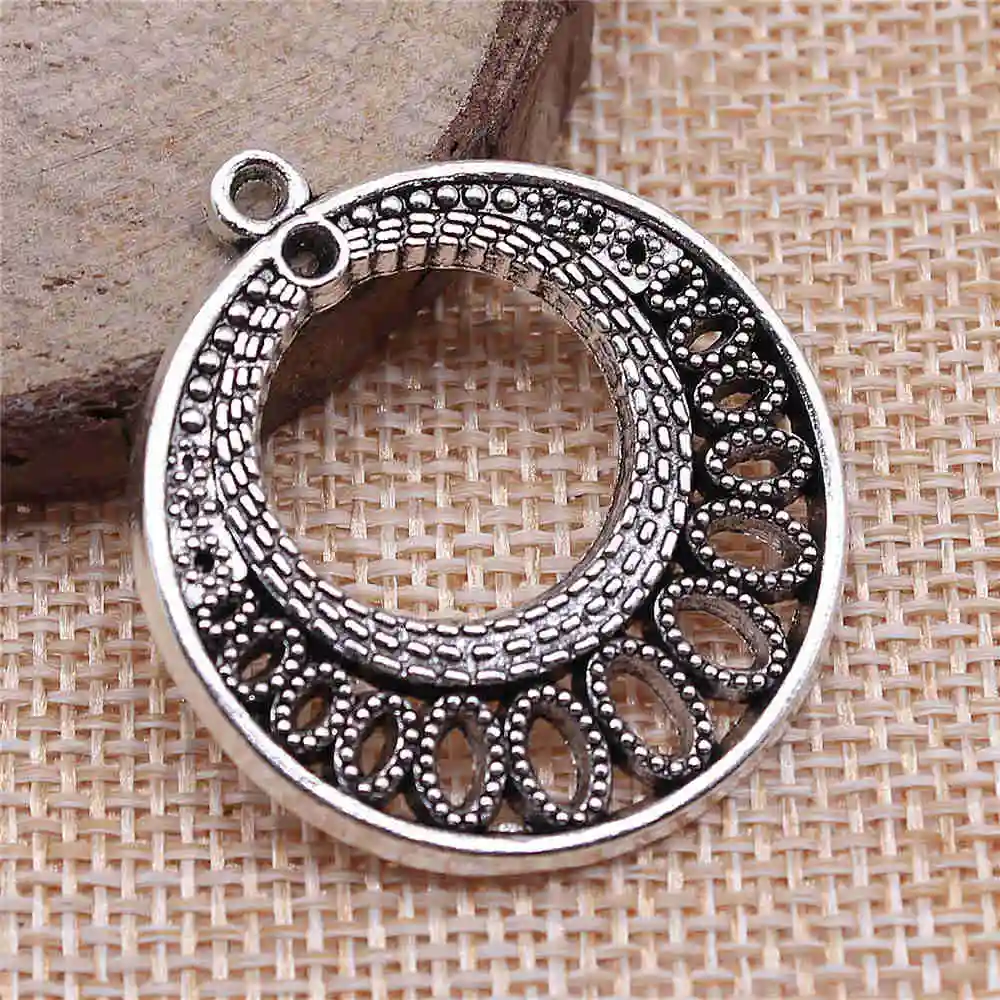 

Handmade Pendants For Jewelry Accessories 4pcs Round Earrings Connector 36x33mm Antique Silver Plated