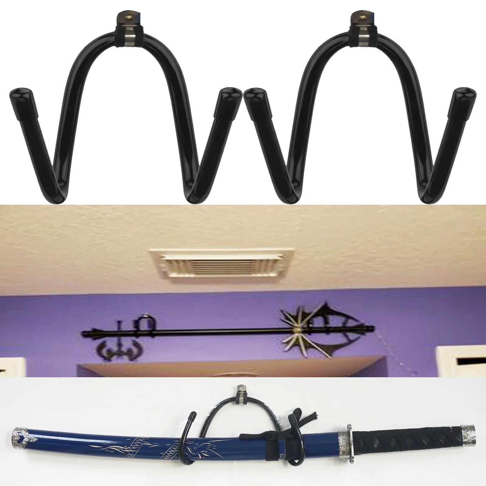 2x самурайский меч катана держатель Подставка Кронштейн Дисплей Катана настенная