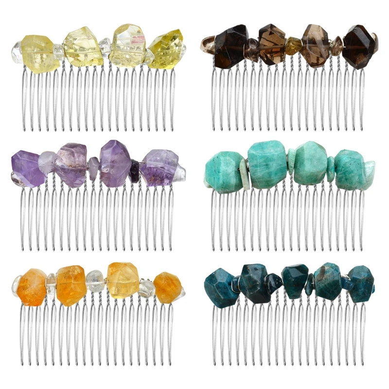 

Boho Irregular Raw Crystal Quartz Side Hair Comb Handmade Jewelry Stones Bridal Wedding Party Hairpin Clip Clamp Tiara