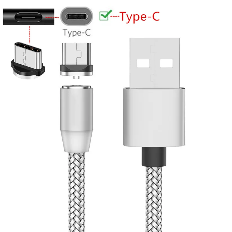 Only White 1M Cable Для samsung galaxy Note 10 Plus S8 S9 S10 A20 A50 Honor 9X20 Pro Redmi Note 7 Магнитный кабель type C QC 3,0 USB быстрое автомобильное зарядное устройство - Тип штекера: Only White 1M Cable