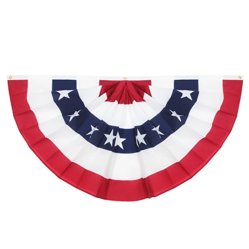 

American Independence Day Eye-catching Embroidered Folding Fan-shaped Flag Family Outdoor Decoration