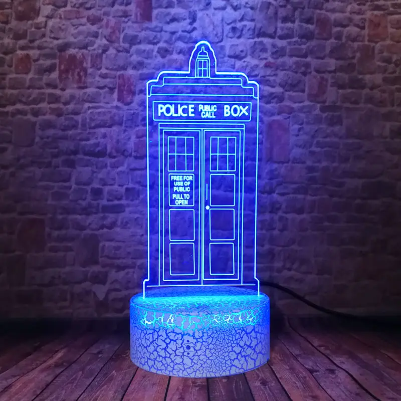 

Мигающая модель Tardis, настольная Светодиодная лампа с 3d-иллюзией, меняющий цвет светильник игрушечные фигурки «Доктор Кто»