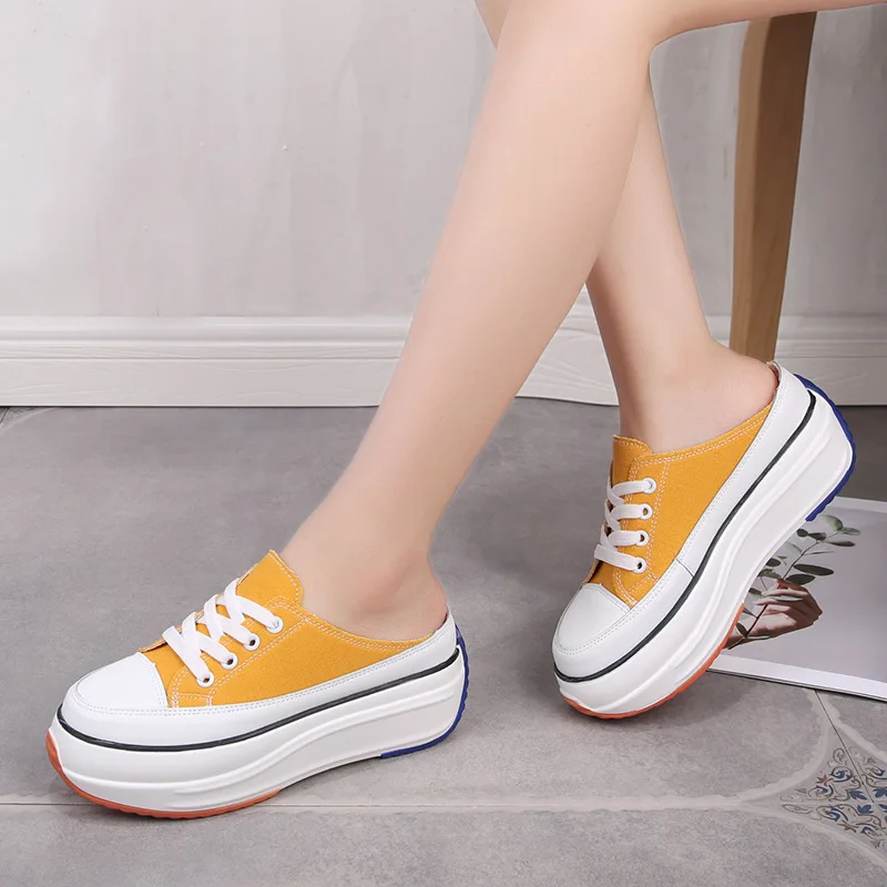 

Женские холщовые полутапочки Baotou, красные парусиновые туфли на толстой подошве без каблука, осень 2020