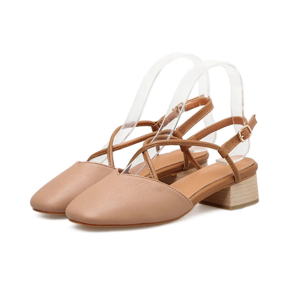 

Beige Heeled Sandals Cross Mary Jane Med 2021 Women's Ladies Shoes Summer All-Match Cross-Shoes Black Medium Block New Comfort
