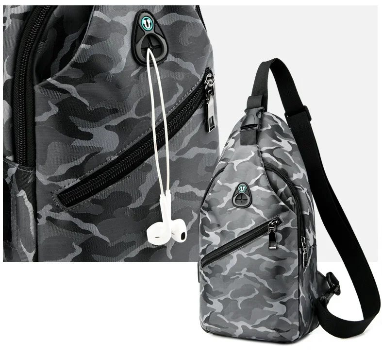 Camouflage Color USB Charging Earphone Hole Men Waist Packs Sling Bag Crossbody Sport Shoulder Chest Bags Messenger Fanny Packs