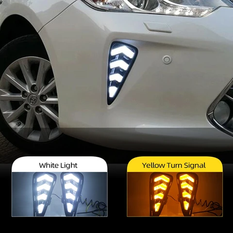 Дневсветильник ходовые огсветильник CSGJMY, 1 комплект, светодиодсветодиодный дневные ходовые огни для Toyota Camry 2015, 2016, 2017, противотуманные фары с поворотным желтым сигналом