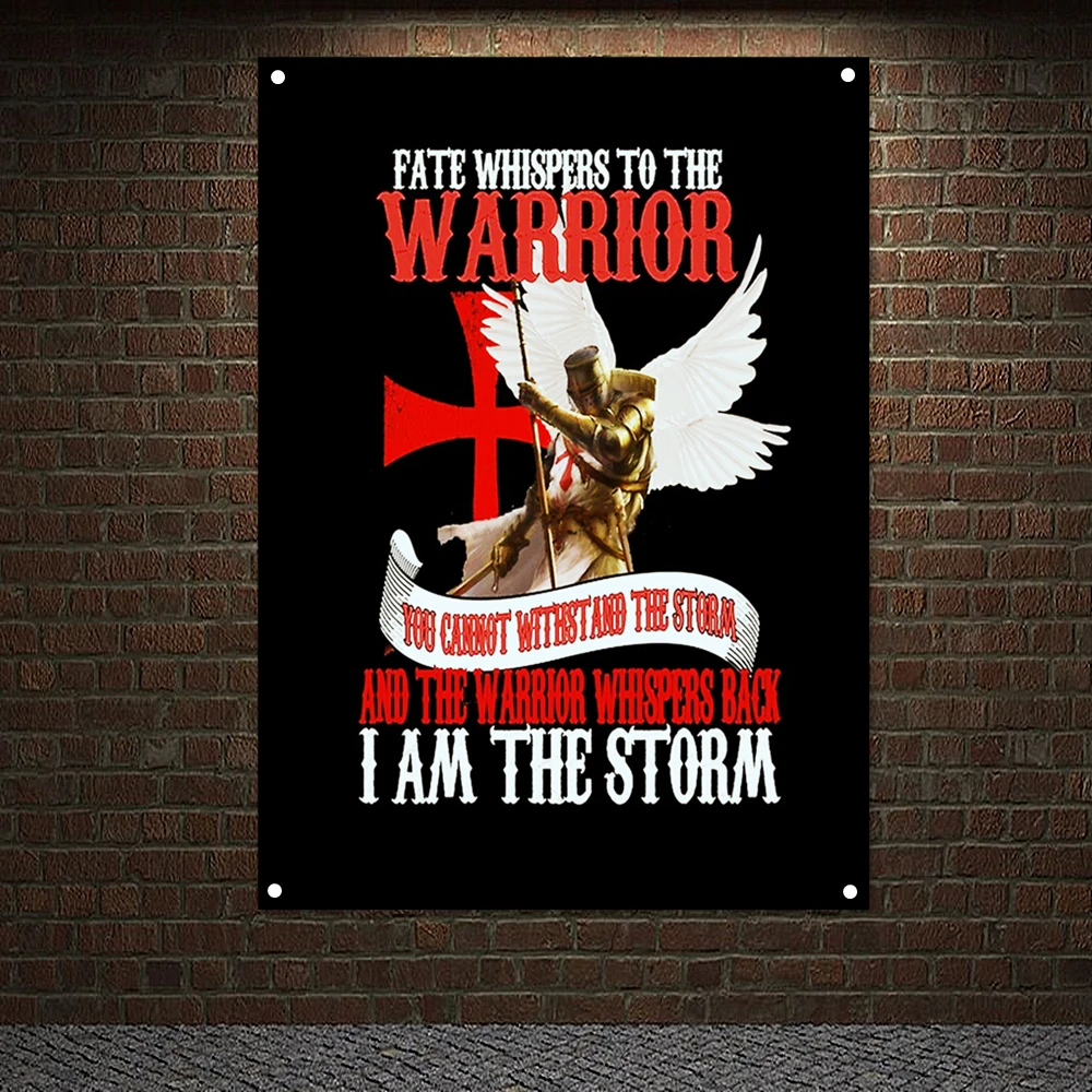 

Medieval Warrior Armor Painting Wall Hanging Knight Templar Flag Banner Hang on the wall 4 grommets Custom Flag Home Decor U5