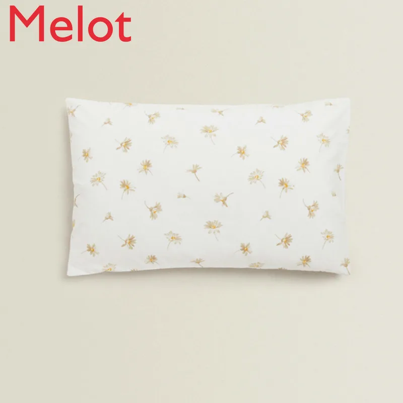 

Thick Cotton Cute Daisy Printed Pillowcase White Jacquard Velvet Neck Protection Pillow Case Simple Sleep Pillowcase