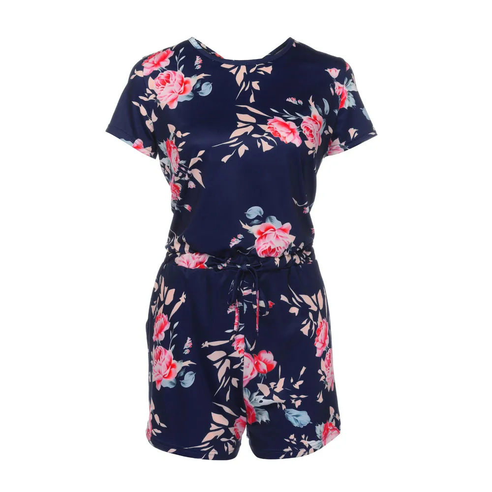 2018 женский комбинезон с цветочным принтом и v-образным вырезом коротким рукавом