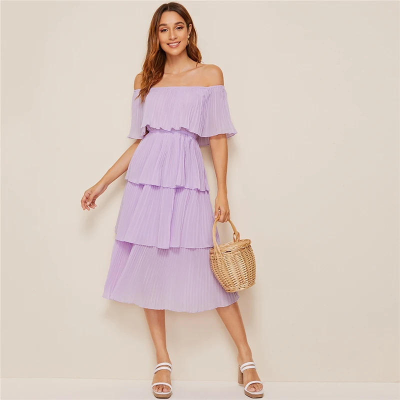 SHEIN Стильное Платье Со Складками И Открытыми Плечами Женские Летние Длинные Платья Без Рукавов