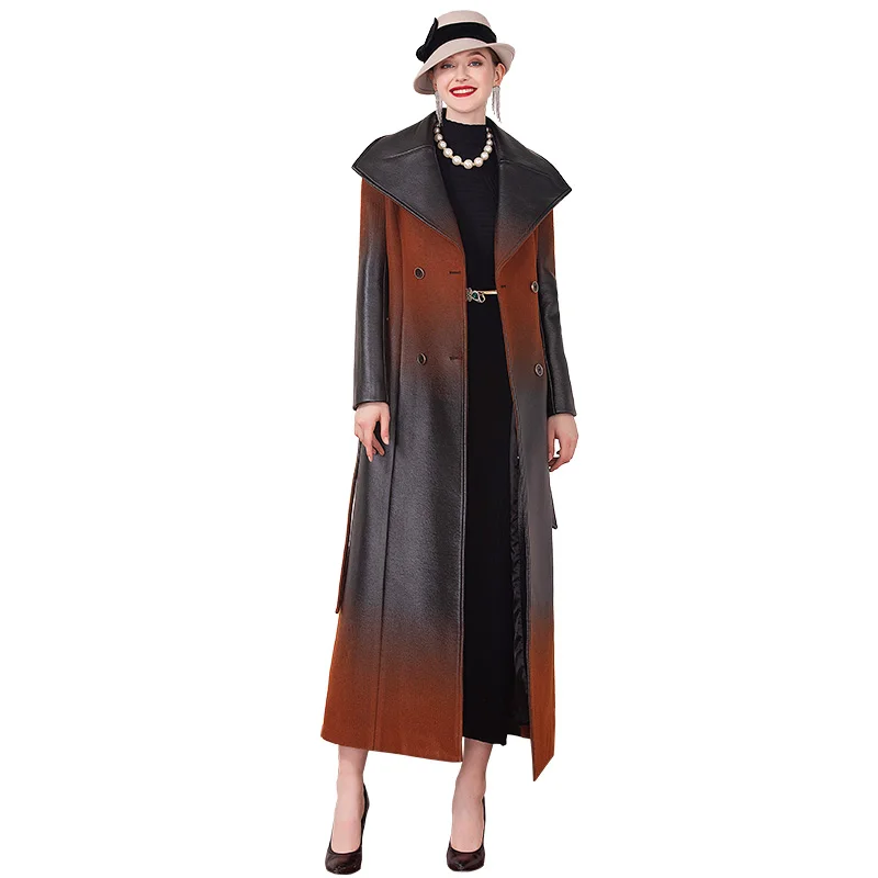 Повседневная кожаная длинная куртка градиентное пальто для женщин 2019 Осень Зима