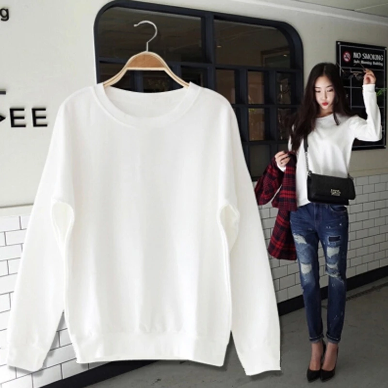 

Однотонная футболка chun qiu zhuang в Корейском стиле с длинным рукавом, Базовая рубашка для школьницы, свободная универсальная белая футболка на ...