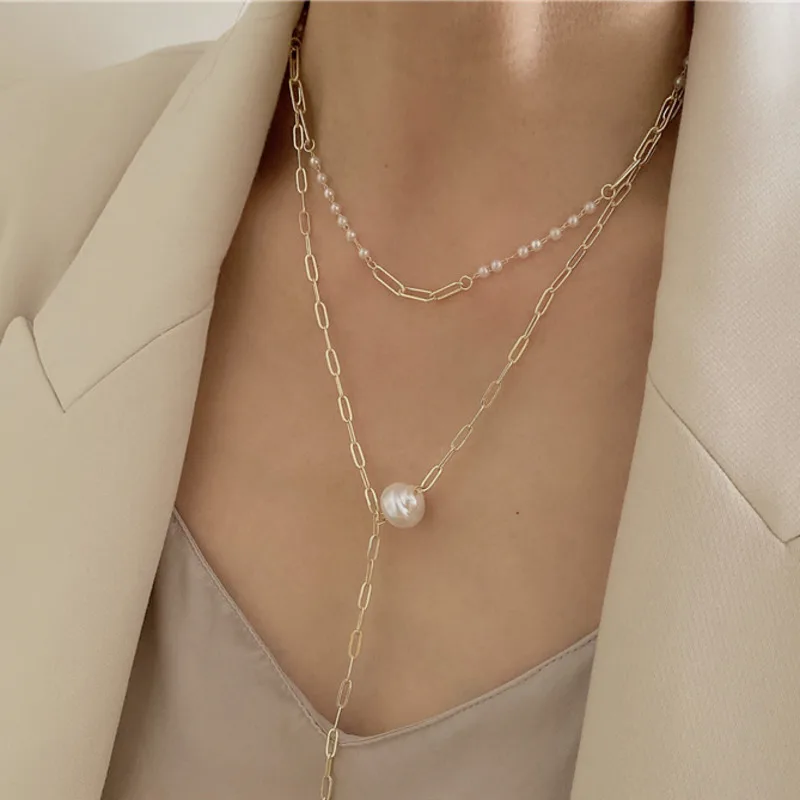 

Korea Retro Irregular Double Layer Natural Freshwater Pearl Necklace Metal For Women Romantic Dating Aesthetic Wedding Jewelry