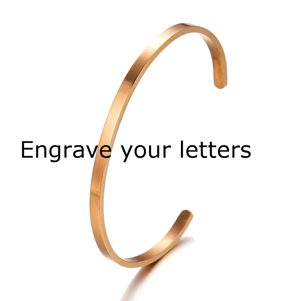 Custom text RoseGold Радужные браслеты из розового золота с лазерной гравировкой, вдохновляющие цитаты, браслеты-манжеты, браслеты мантра, подарки на годовщину для женщин - Окраска металла: Custom text RoseGold